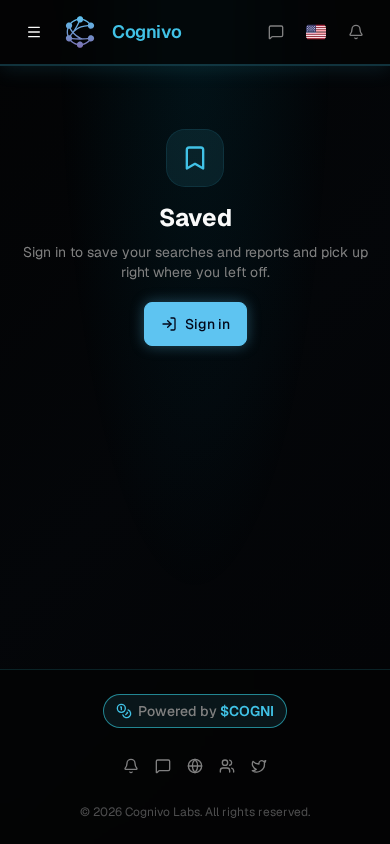 Cognivo dApp Saved page showing the signed-out state
